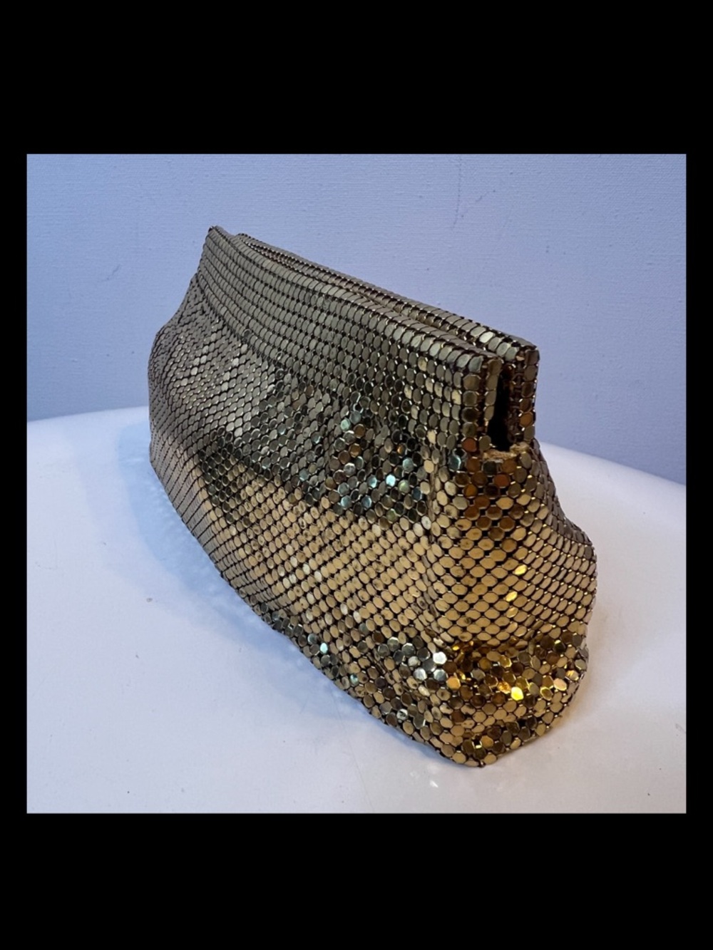 Whiting & Davis gold mesh medium size clutch